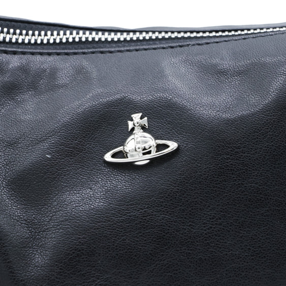 Vivienne Westwood Rectangular Leather Shoulder Bag With Silver Emblem And Adjustable Strap