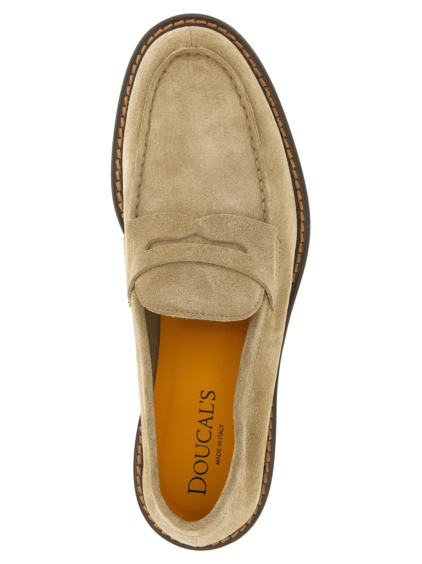 Doucal's Suede Loafers With Penny Strap And Blake Stitching