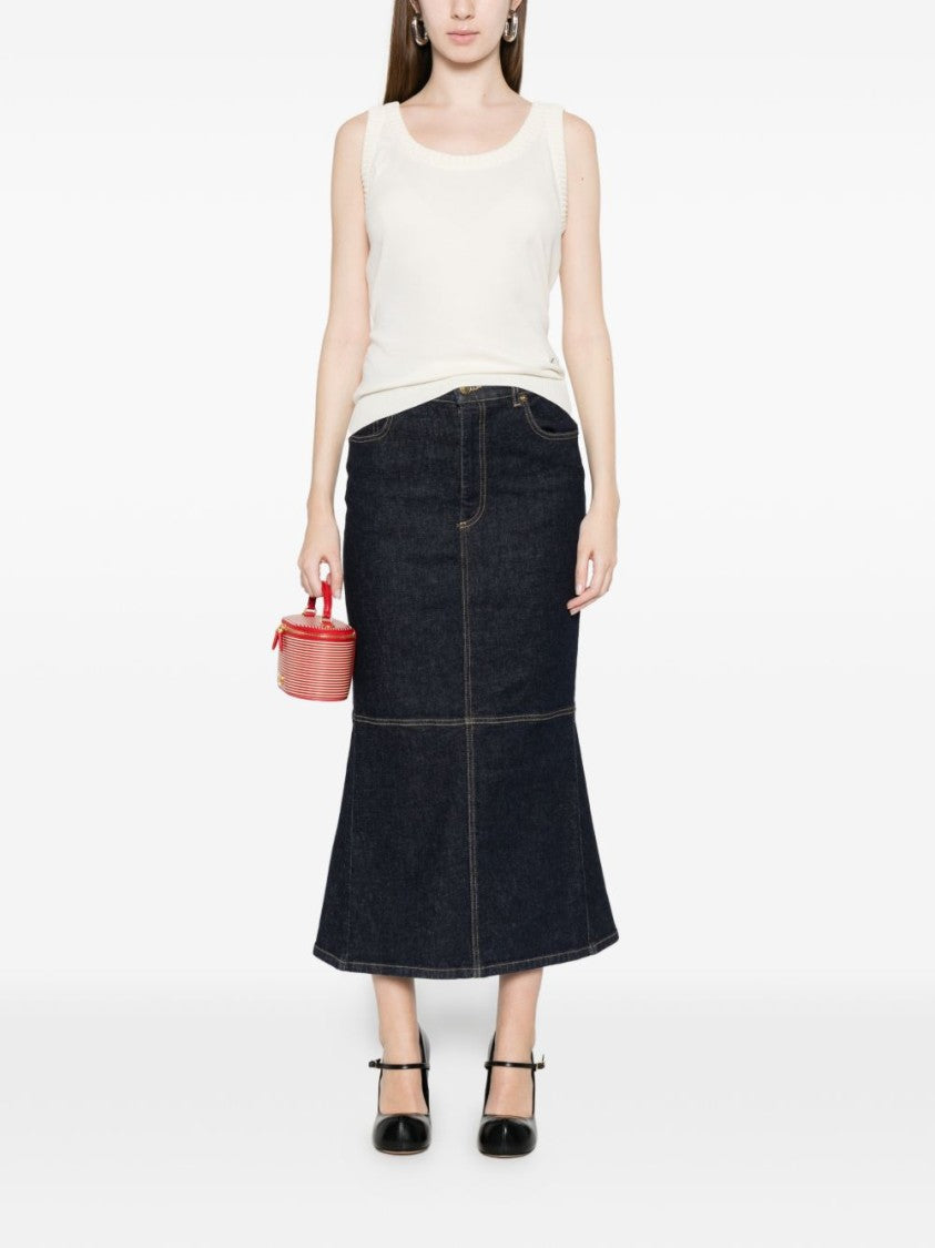Moschino Blue Panelled Seam Detail Cotton Skirt