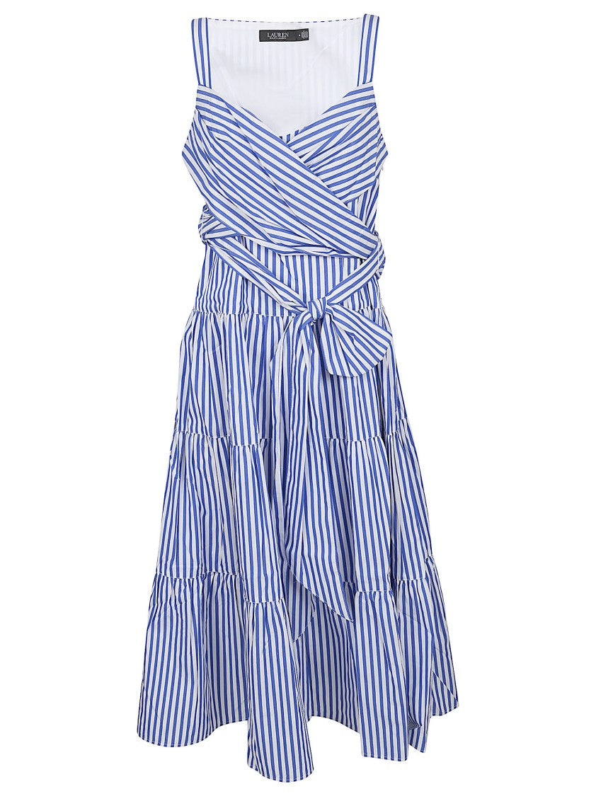Lauren Striped Day Dress With Low-Cut Front And Ruffled Skirt