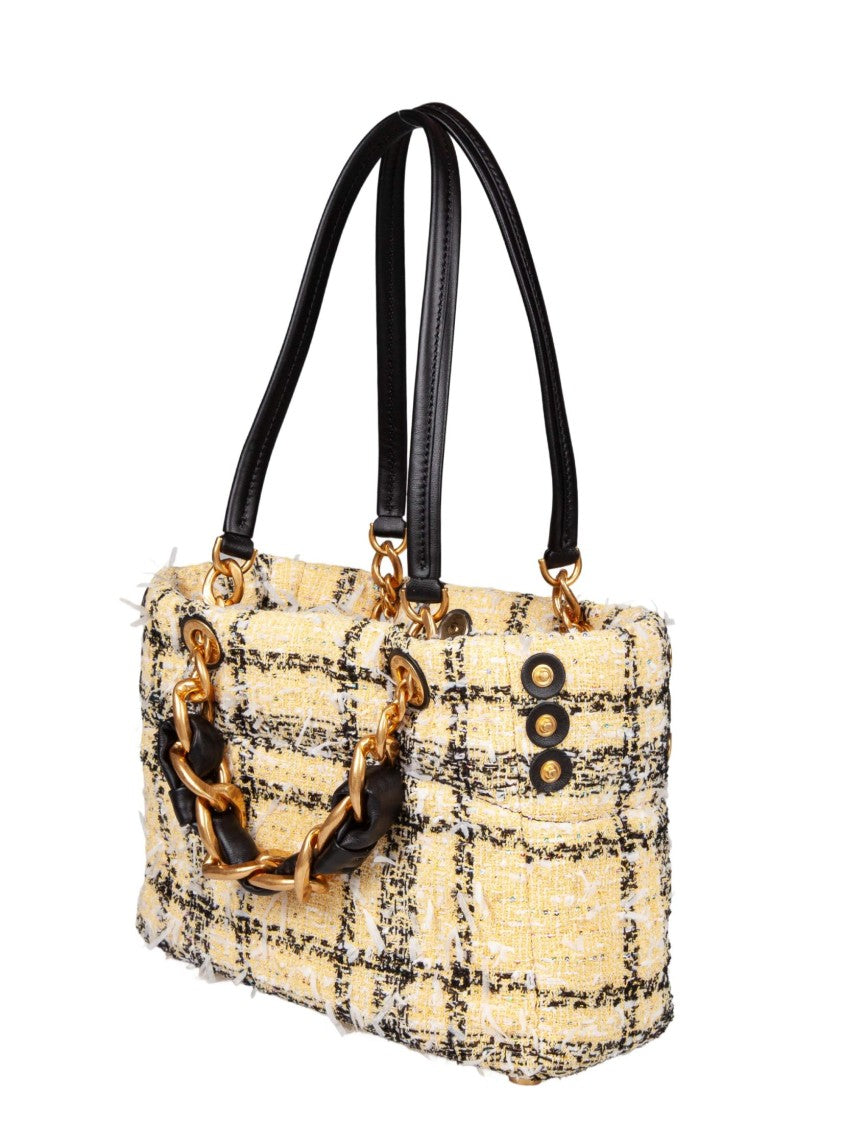 Balmain Vibrant Tartan Soft Cabas Handbag With Chain Detail
