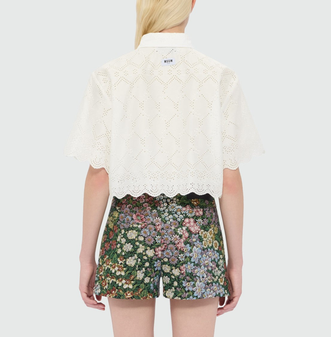 Msgm Delicate Eyelet Cropped Shirt With Scalloped Hemline