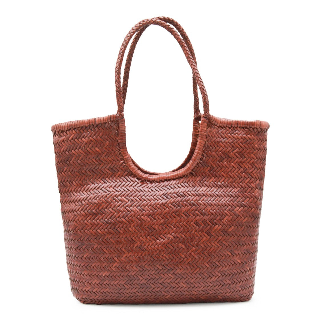 Dragon Diffusion Diagonal Woven Brown Leather Tote Bag