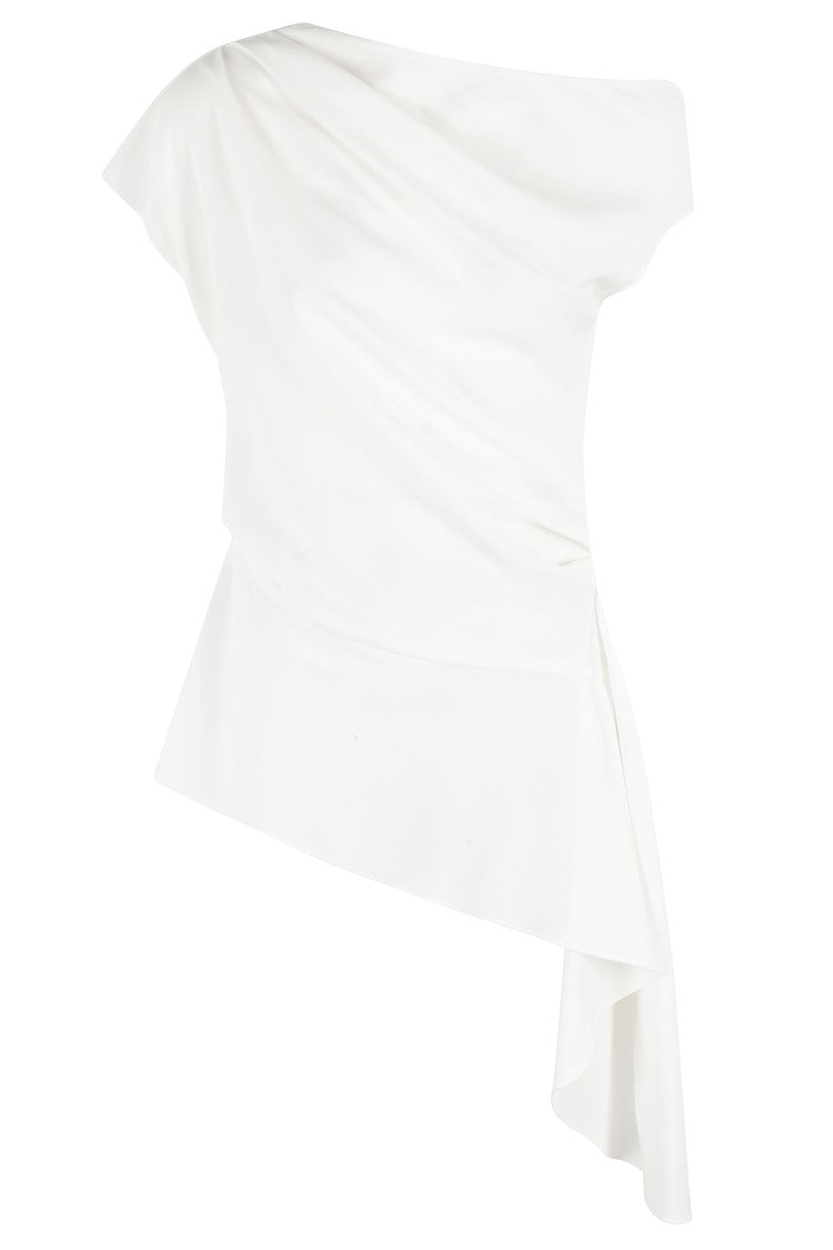 Simkhai Draped Crepe Top With Asymmetrical Neckline