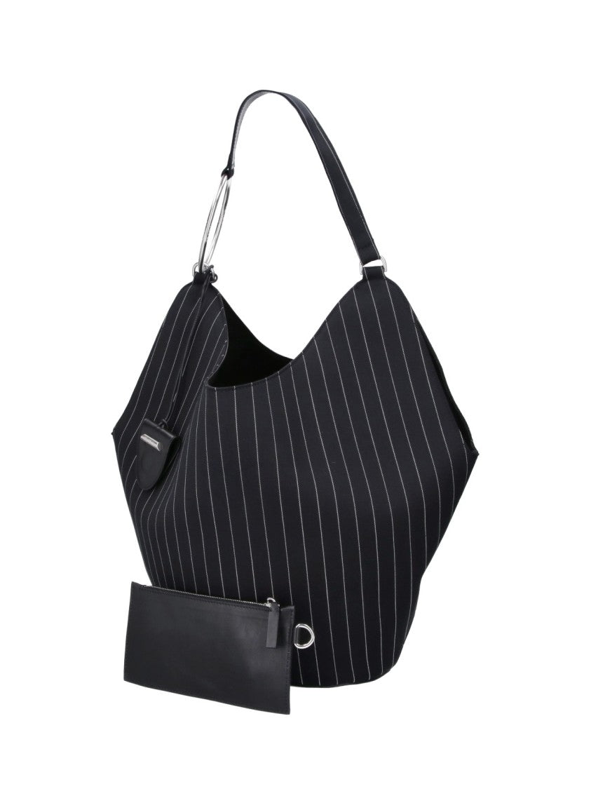 Dondup Black Gessato Wool Pinstripe Shoulder Bag