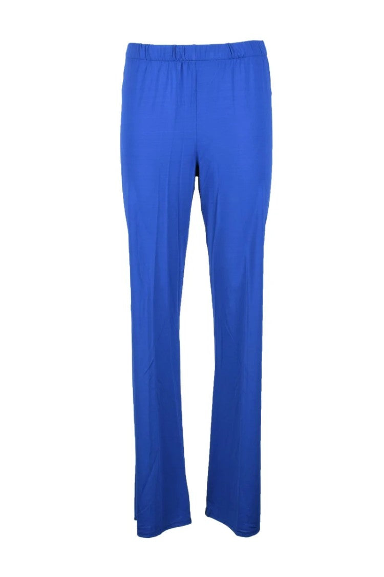 1-One Fluid Drape Blue Trousers With Stretch Waistband