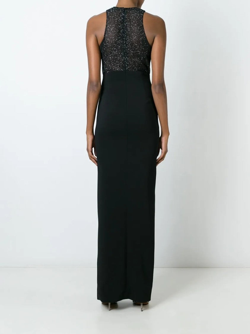 Emanuel Ungaro Long Black Dress With Sheer Mesh Panels