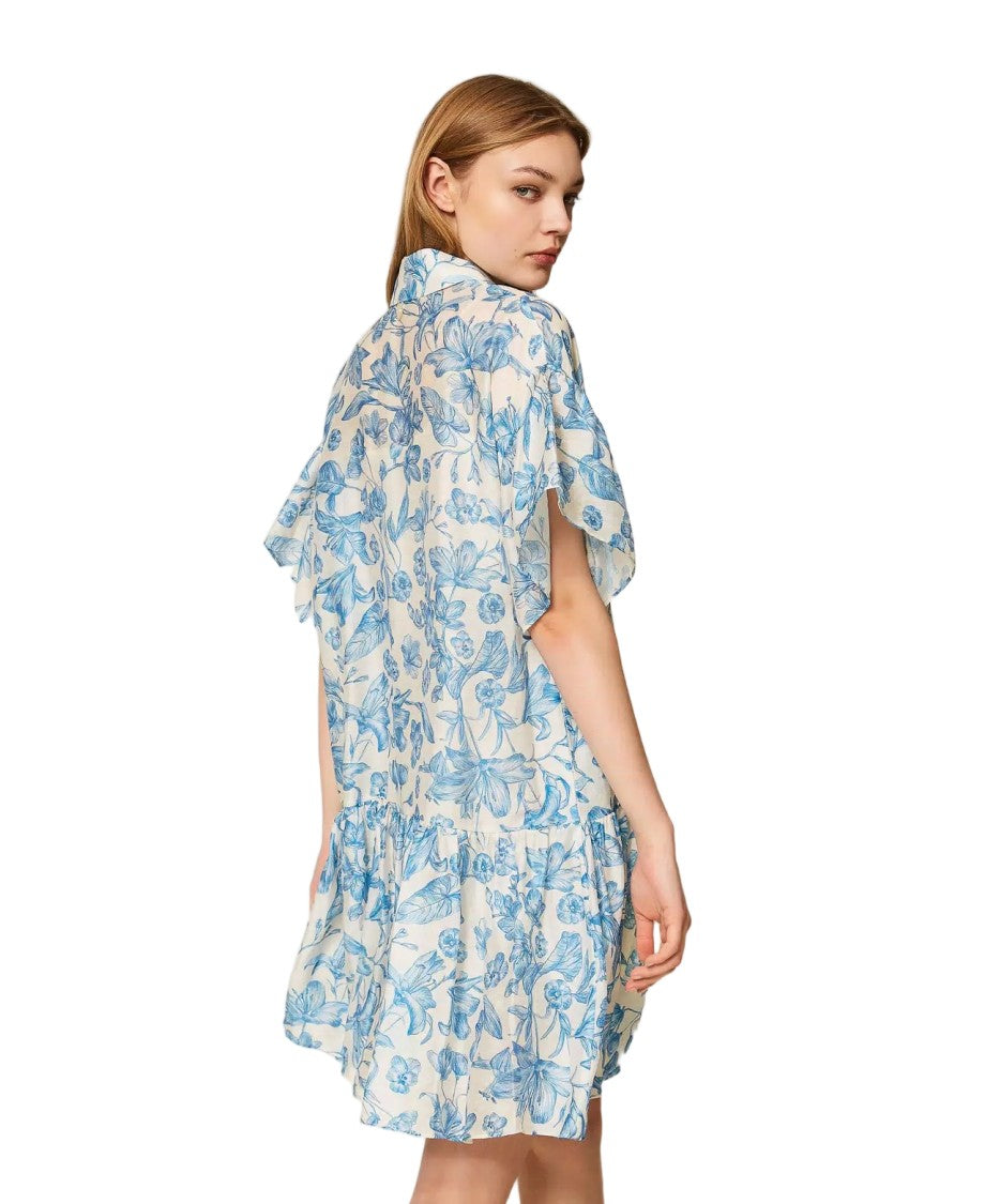 Twinset U&B Ramie Floral Toile De Jouy Muslin Slip Mini Dress