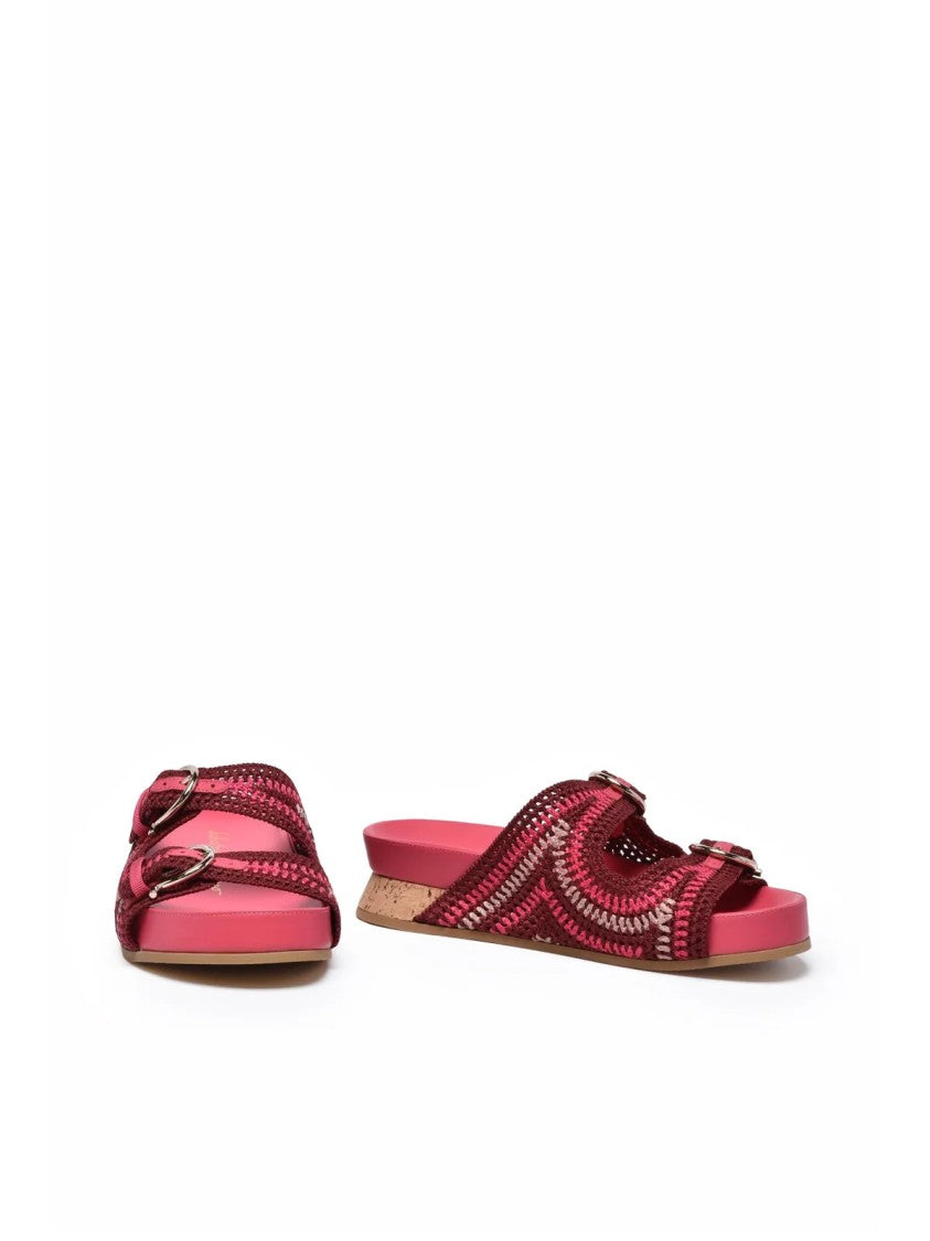 Salvatore Ferragamo Shaula Raffia Wedge Mules - Fuchsia