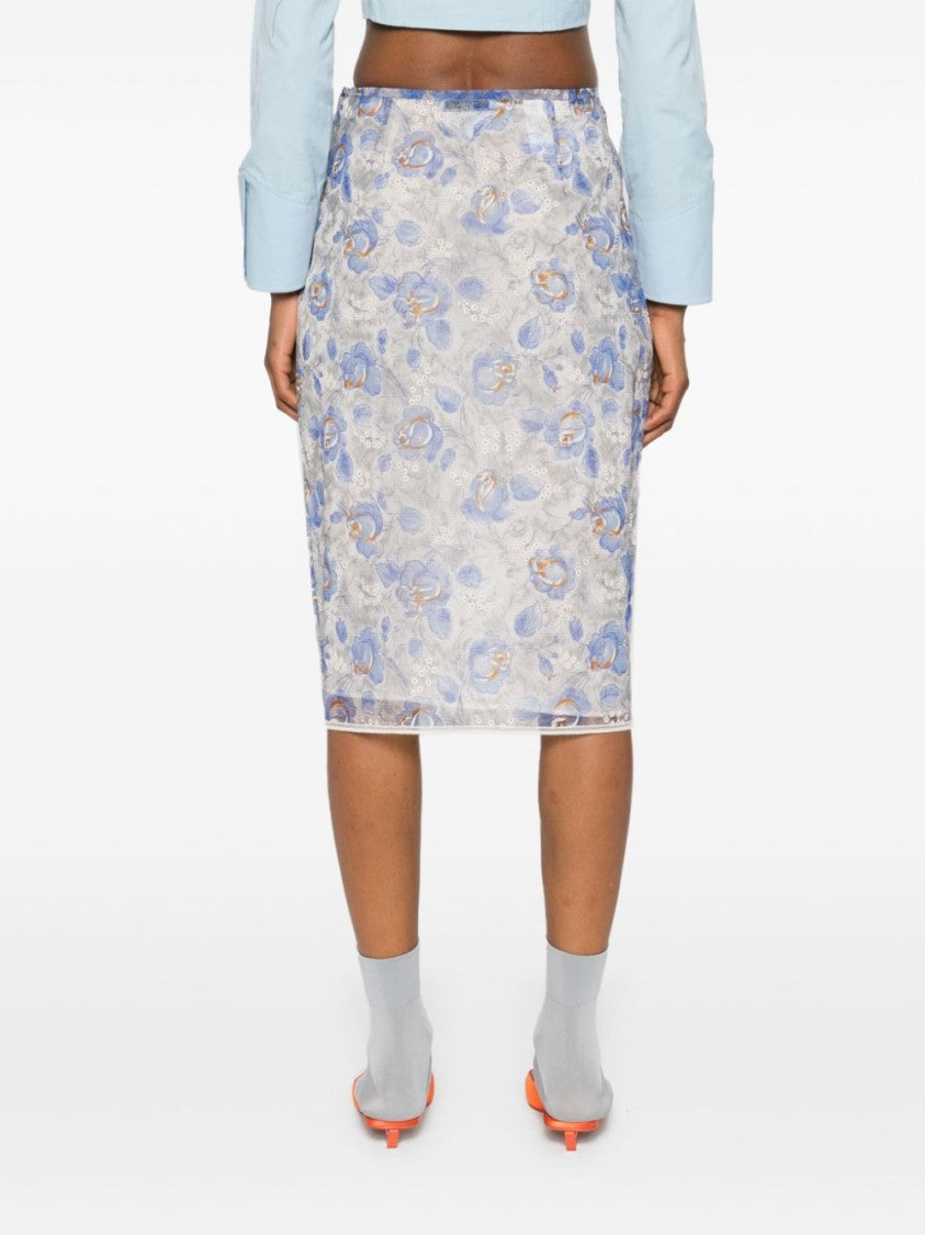 Prada Floral-Print Sheer Pencil Skirt