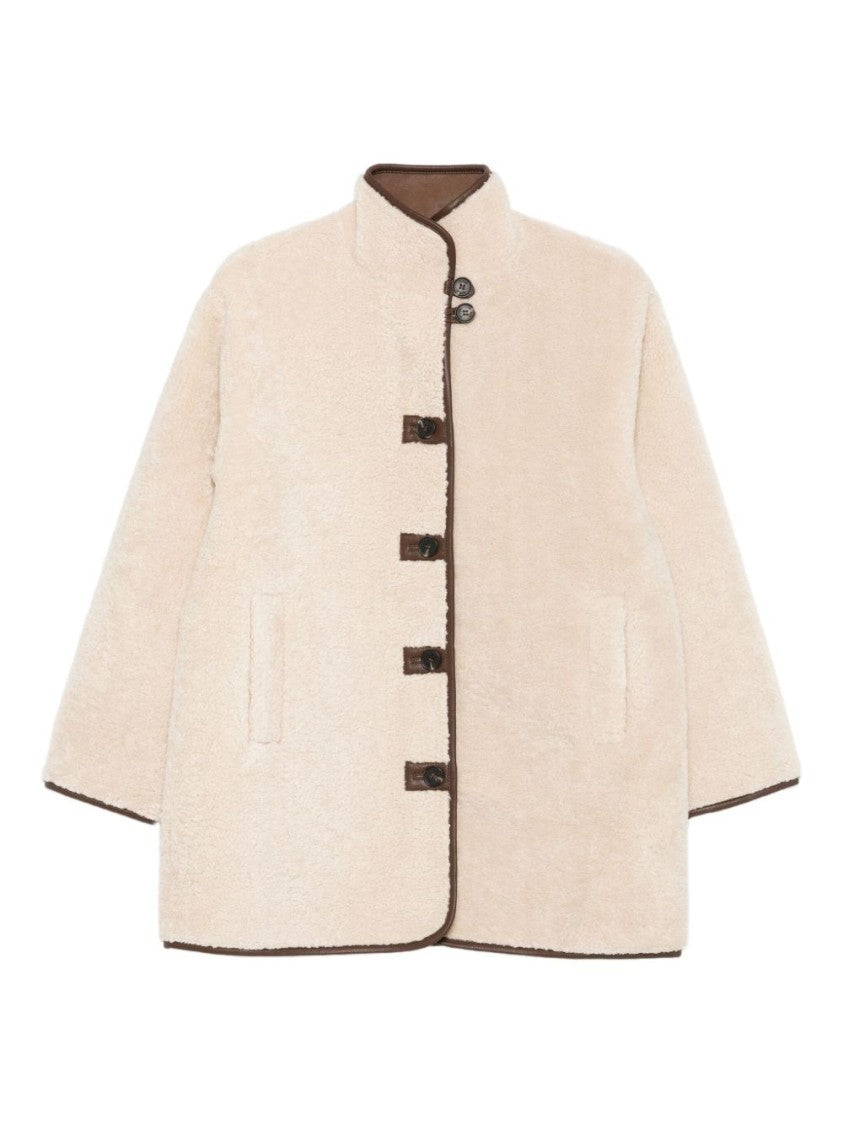 Yerse Boxy Beige Coat With Toggle Button Closures
