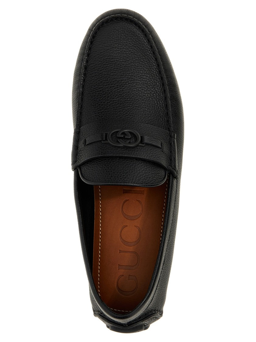 Gucci Garnet Leather Driver Loafers With Pebbled Finish