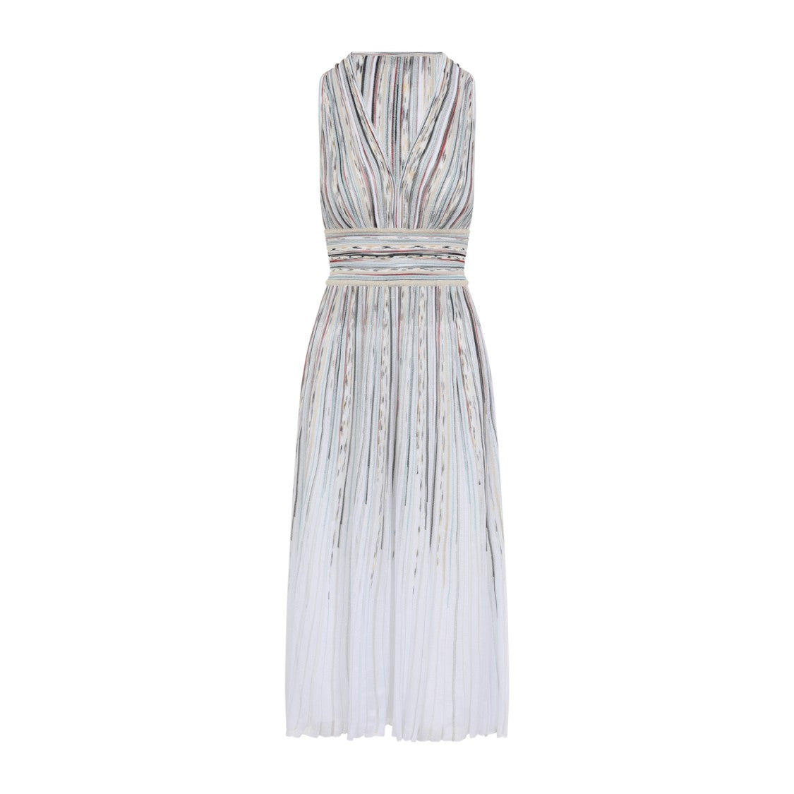 Missoni Vibrant Multicolour Midi Dress With Pleated Skirt