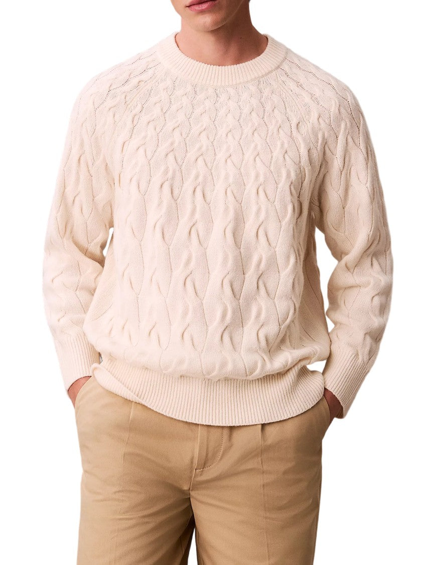 Calvin Klein White Lambswool Blend Cable Knit Sweater