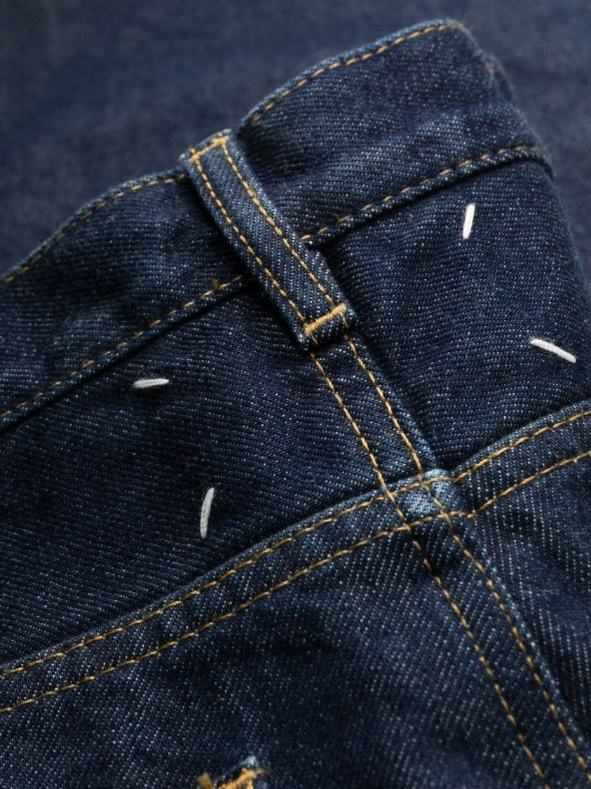 Maison Margiela Deep Blue Five-Pocket Straight Jeans With Rivet Details