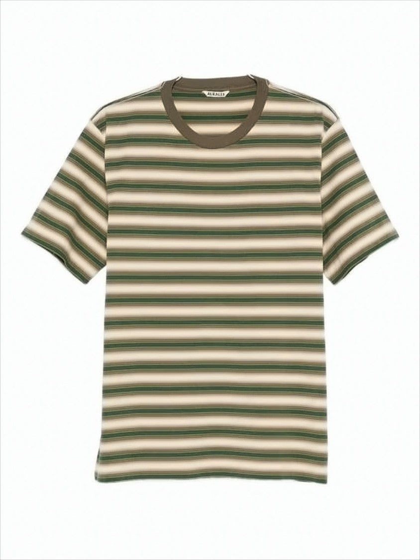 Auralee Short-Sleeved Striped T-Shirt With Round Neckline