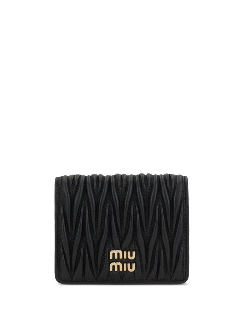 Miu Miu Compact Matelassé Lambskin Wallet With Metallic Logo