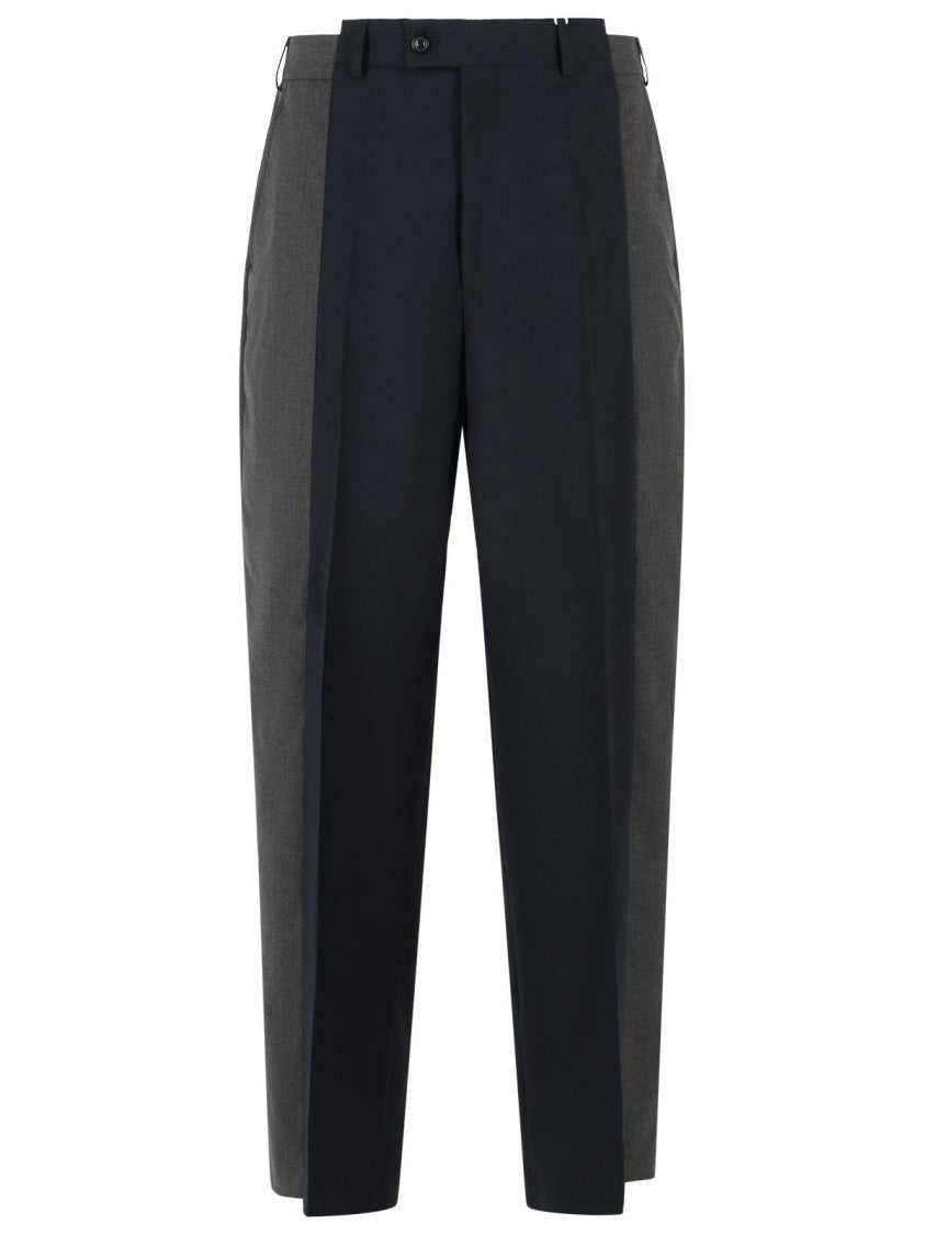 Maison Margiela Two-Tone Wool Trousers With Assembled Design And Pleated Front
