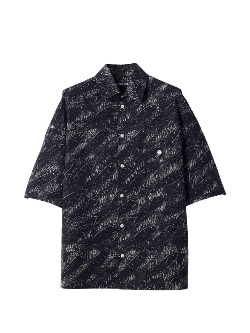 Jacquemus Relaxed Silk-Blend Abstract Fish Shirt