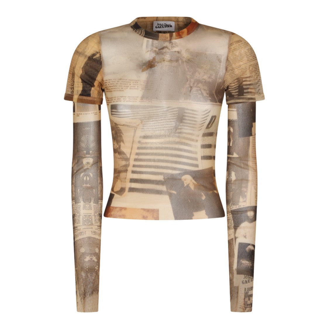 Jean Paul Gaultier Fitted Newspaper Print Long-Sleeved Top