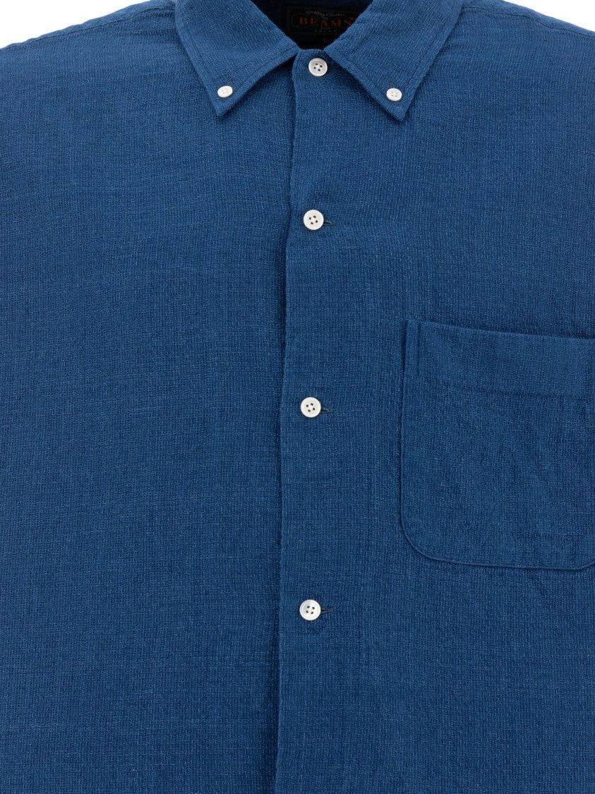 Beams Plus Button-Down Oversized Shirt In Textured Double Gauze Cotton