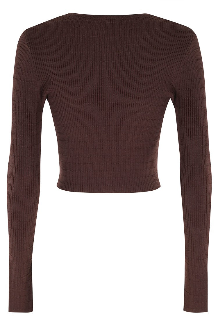Elisabetta Franchi Brown Tricot Knitted Micro-Braids Lyocell-Blend Cardigan