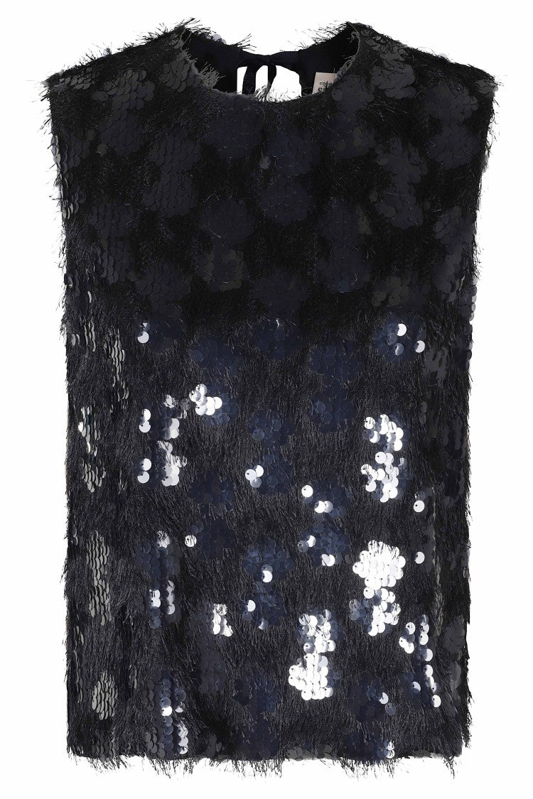 Semi Couture Midnight Blue Sequined Sleeveless Tank Top