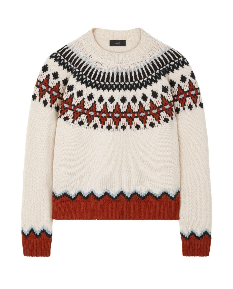 Alanui Wool Crewneck Sweater With Geometric Detail