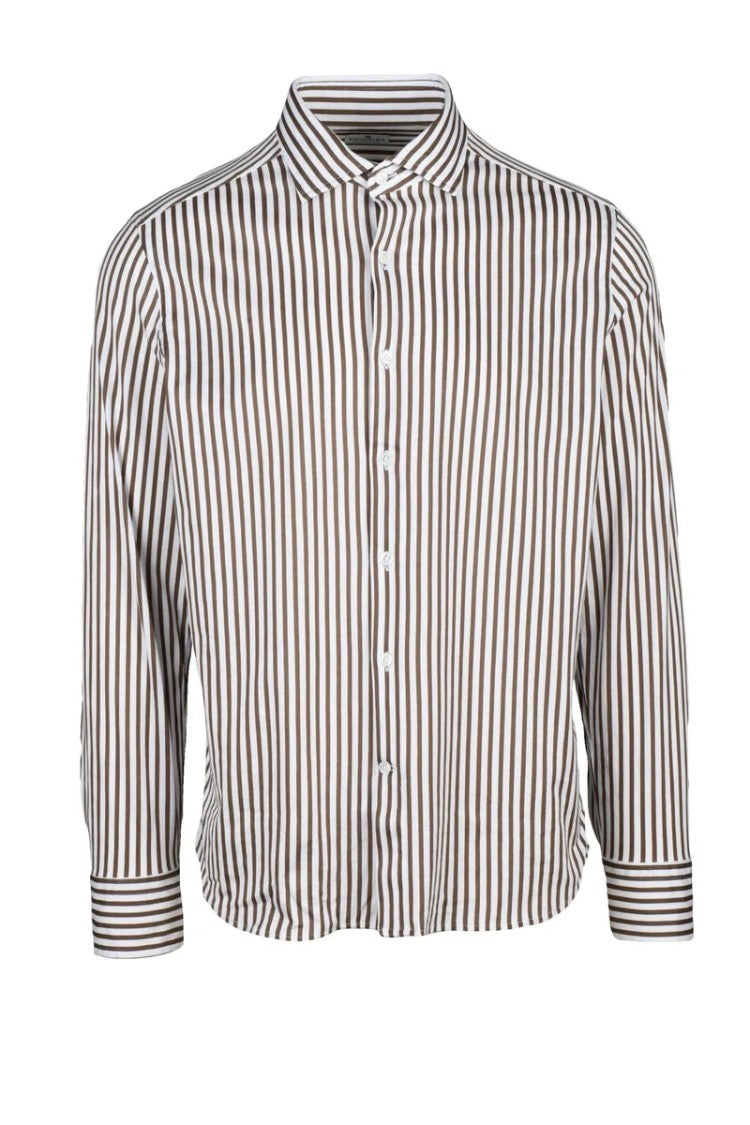 Sonrisa Fior Di Cotone Two-Tone Shirt - White/Brown
