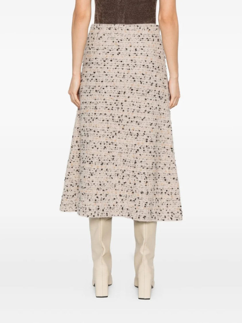 Fabiana Filippi A-Line Beige Tweed Midi Skirt With High Waist And Straight Hem