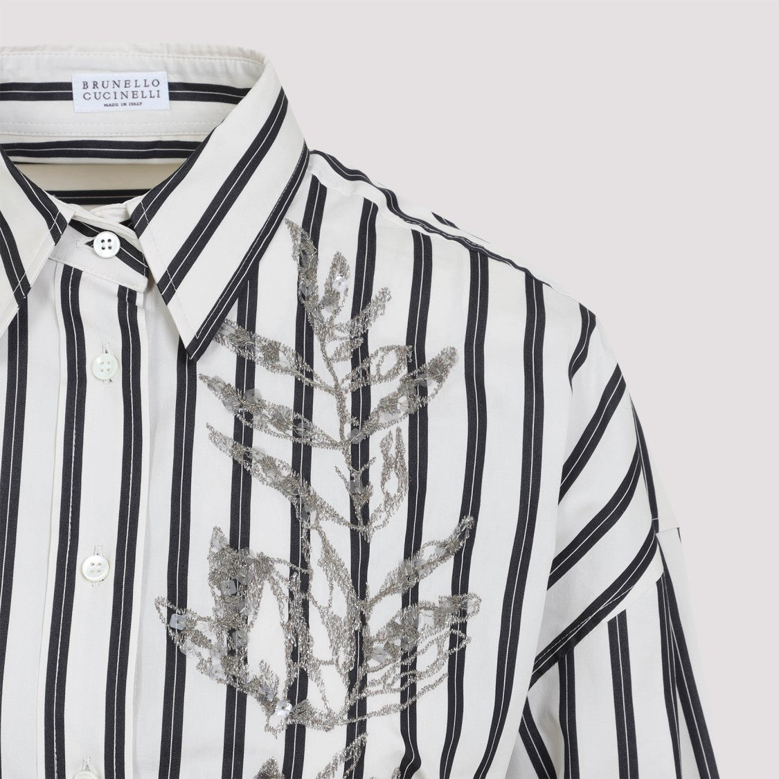 Brunello Cucinelli Striped White And Black Cotton Midi Dress