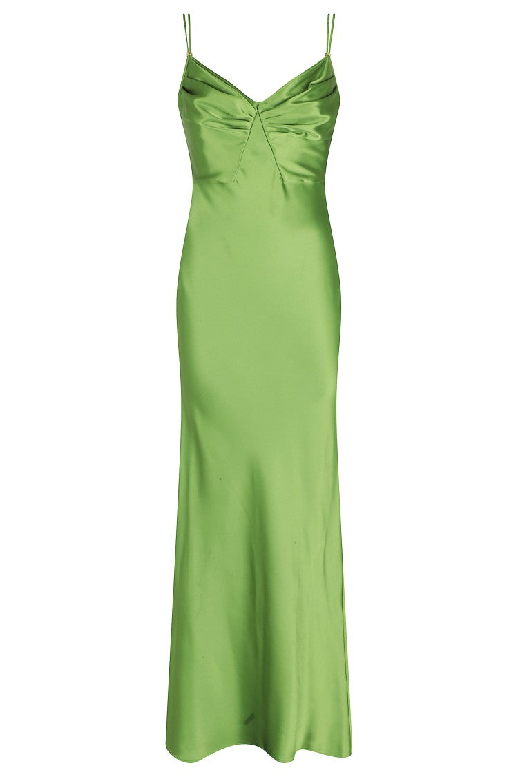 Elisabetta Franchi Green Red Carpet Plunging-Back Polyester Evening Dress