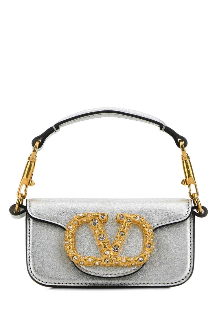 Valentino Garavani Silver Leather Micro Locã² Handbag