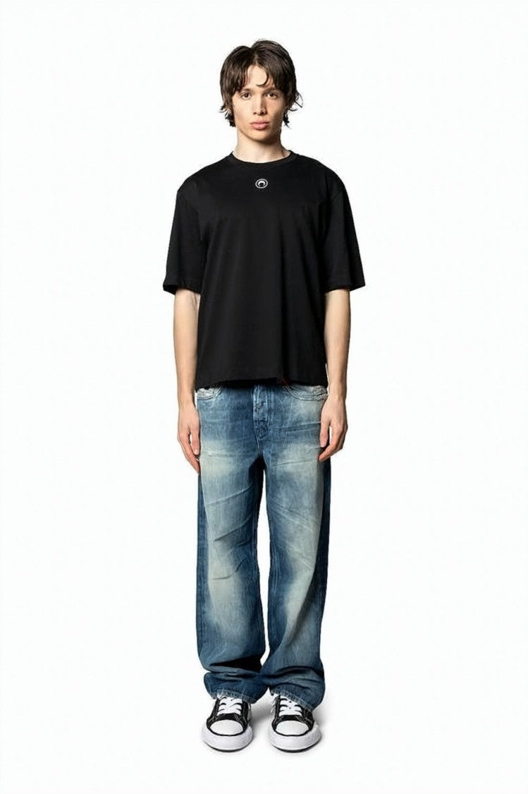 Diesel Relaxed Fit Washed Blue Denim Pants With Distressed Details