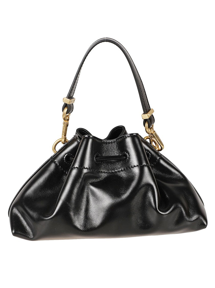 Jimmy Choo Black Leather Handbag With Gathered Silhouette And Gold Accents