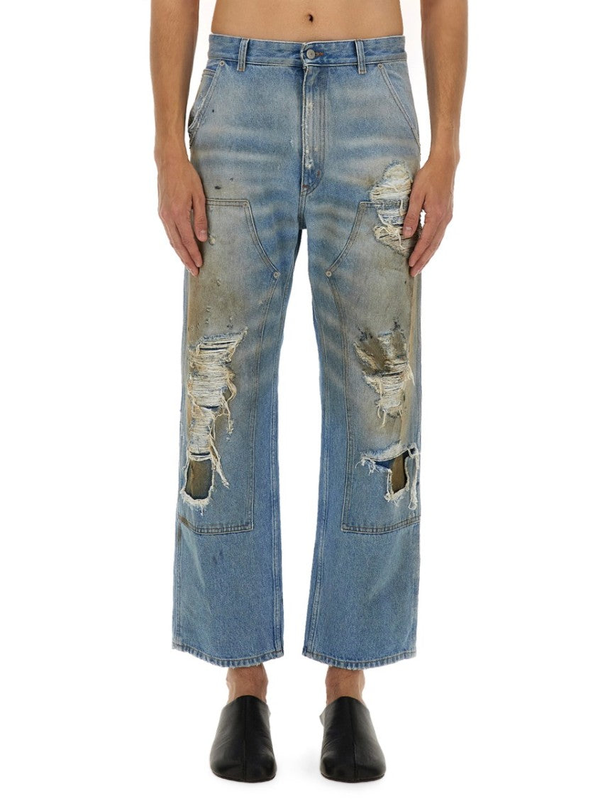Mm6 By Maison Margiela Relaxed Fit Distressed Light Blue Denim Jeans