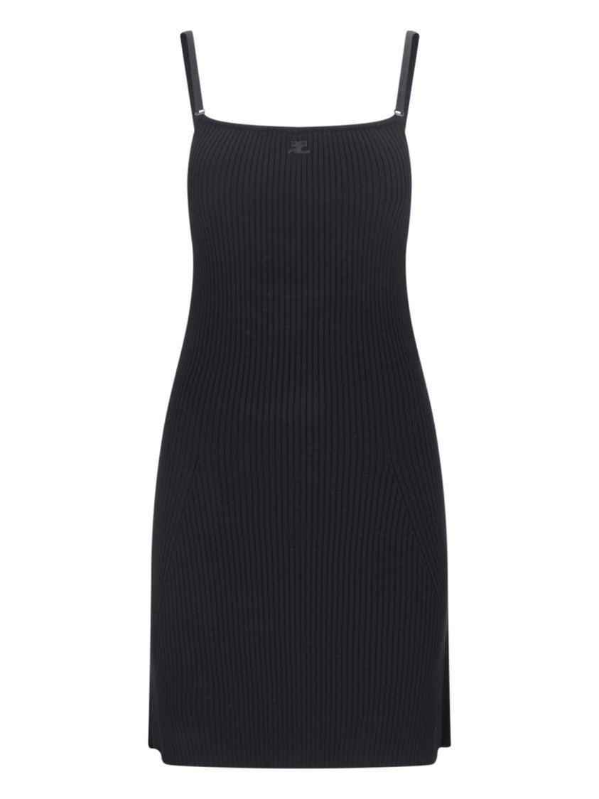Courrèges Mini Logo Dress In Black Fabric Ribbed Knit