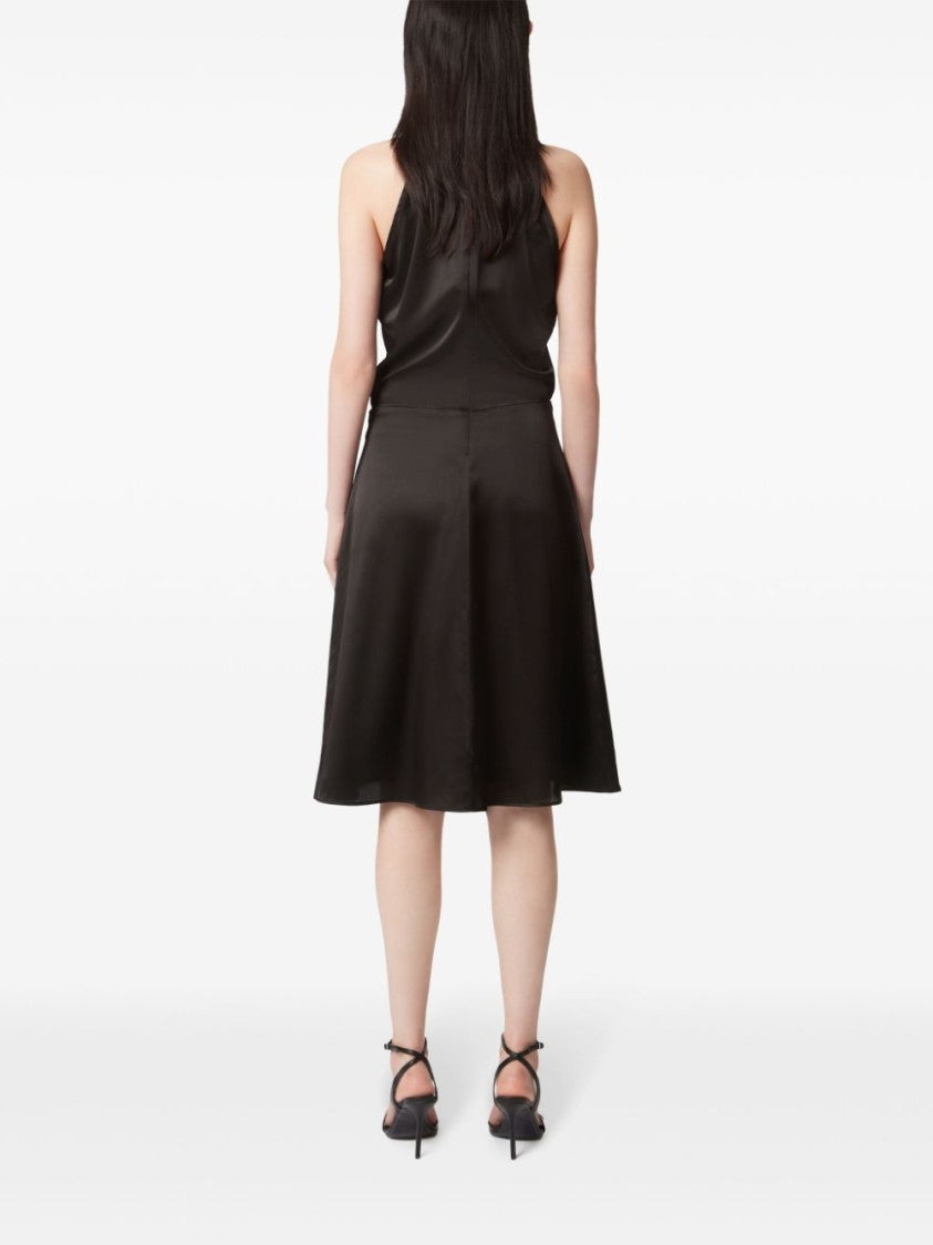Nina Ricci Black Halterneck Ruched Satin Knee Dress