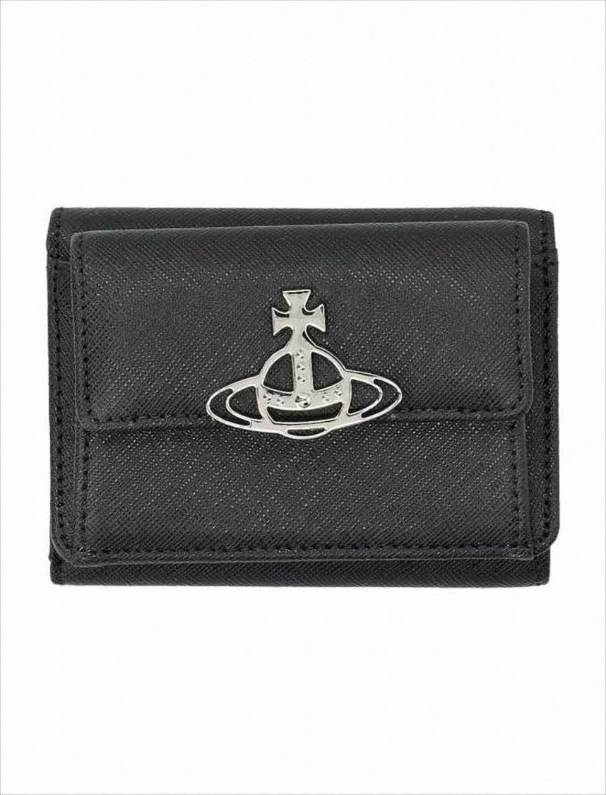 Vivienne Westwood Textured Leather Tri-Fold Wallet With Metallic Emblem