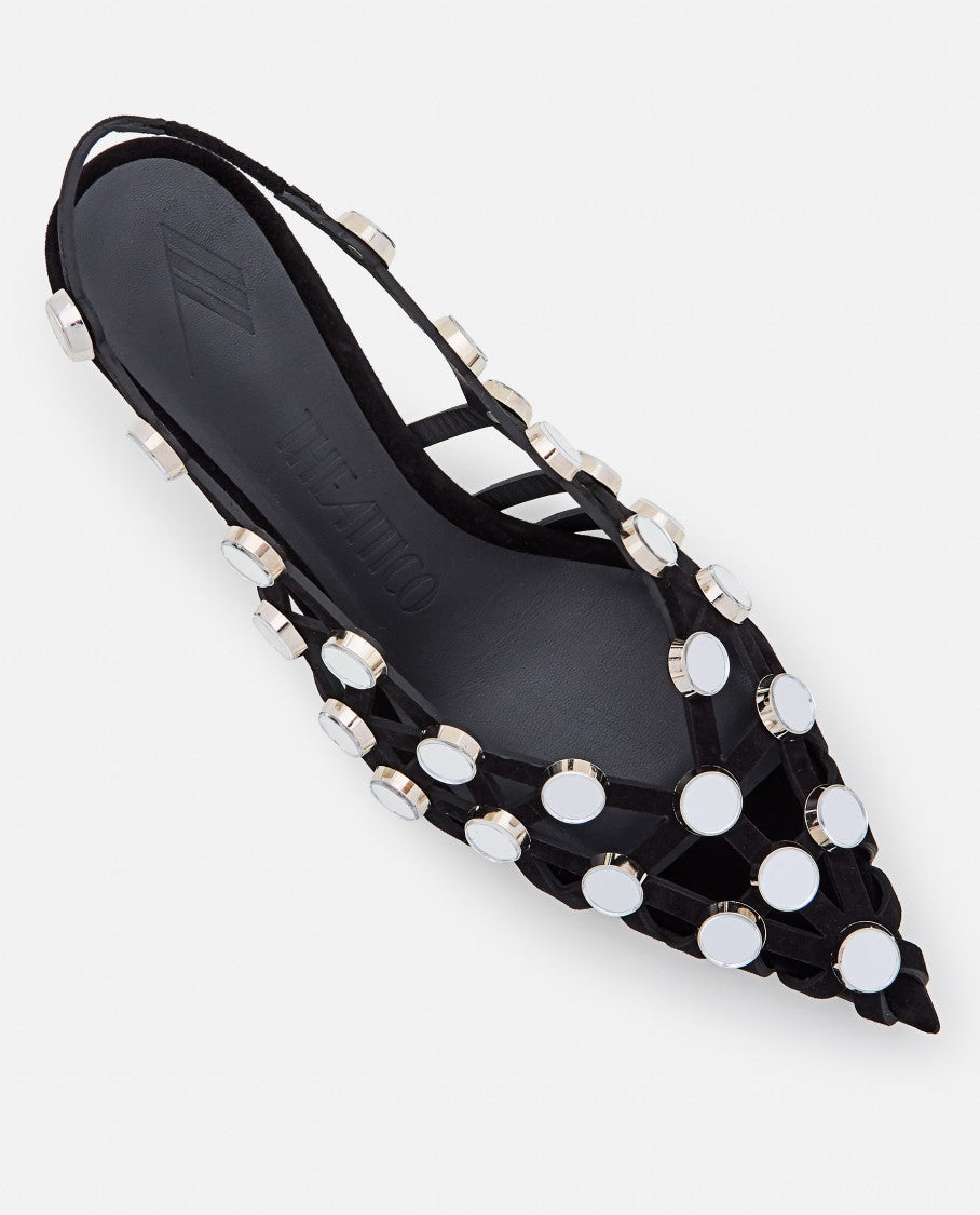 The Attico Black Suede Grid Slingback Shoes