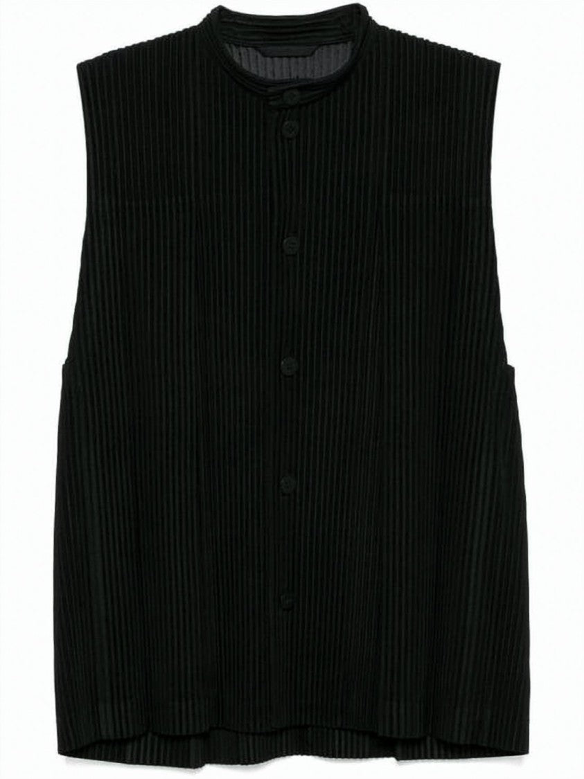 Homme Plissé Issey Miyake Pleated Knit Vest With Button Closure And Boxy Silhouette