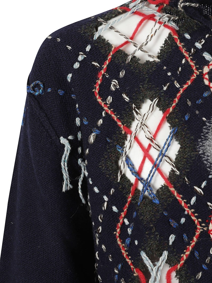 Maison Margiela Diamond Pattern Knitwear With Frayed Edges