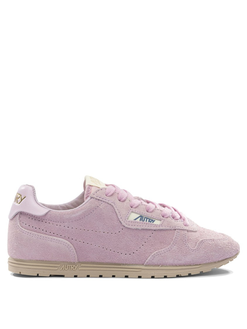 Autry Pastel Suede Lace-Up Sneakers With Perforated Detailing