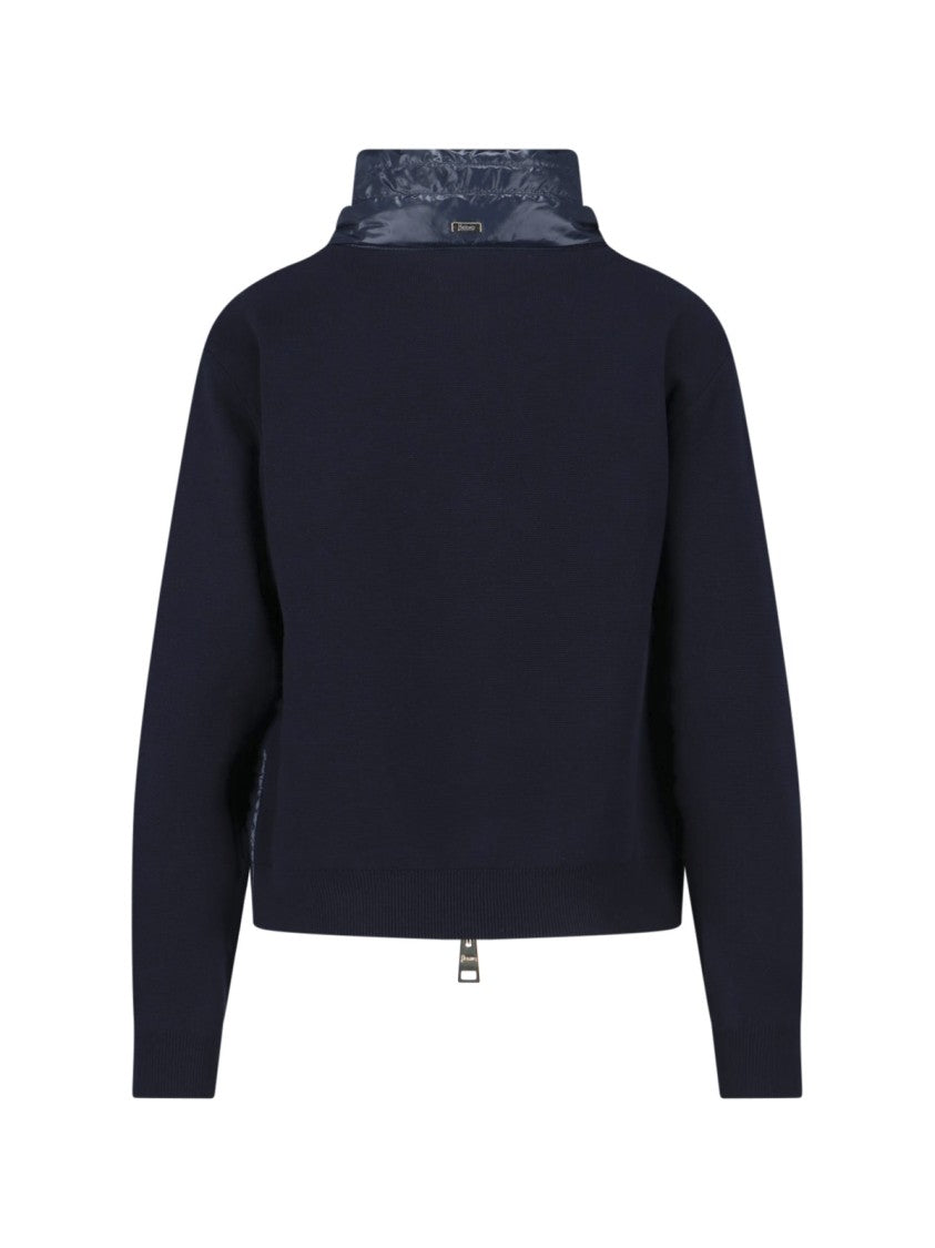 Herno Navy Padded Knit And Nylon Jacket