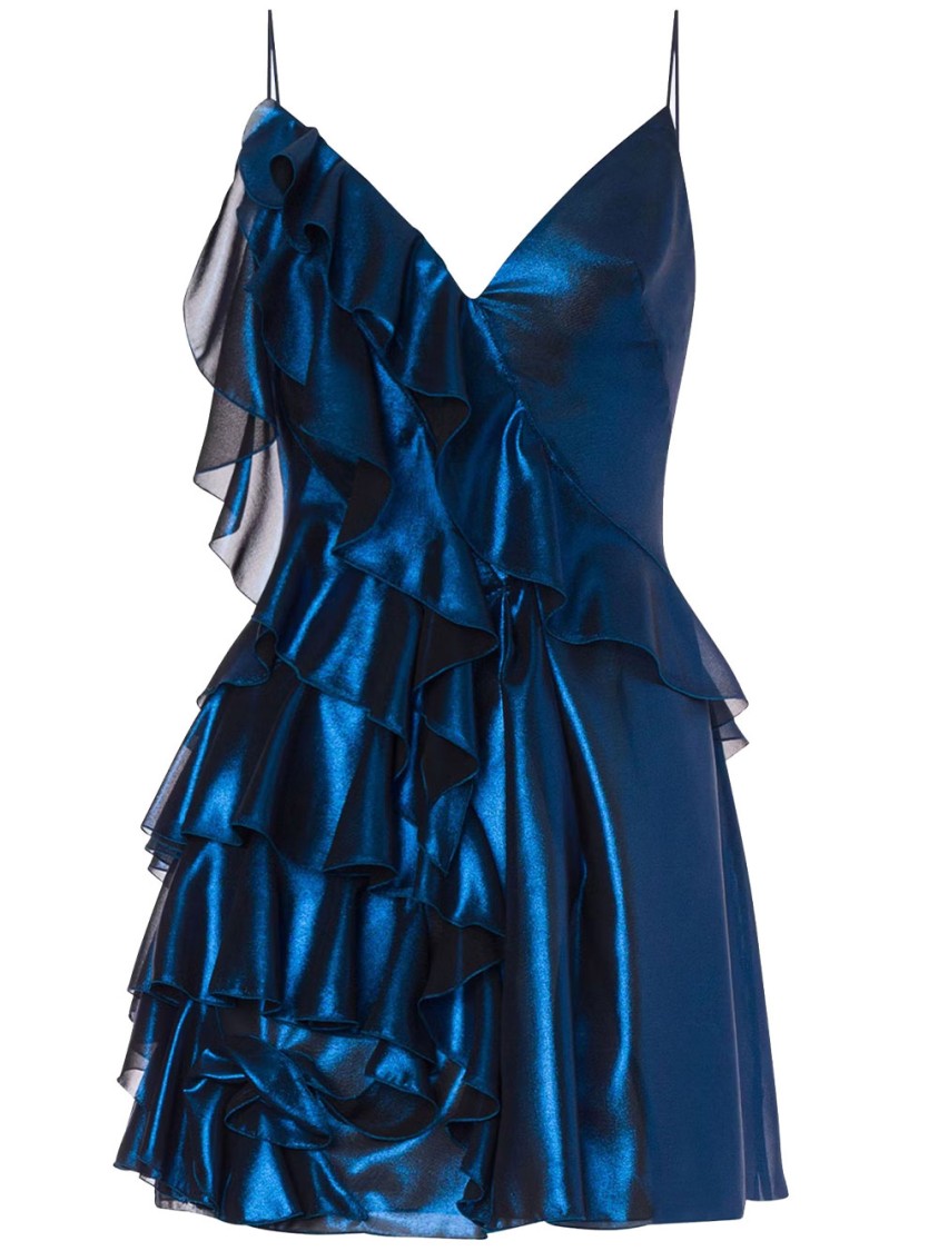 Alberta Ferretti Metallic Blue Ruffled Polyester Dress