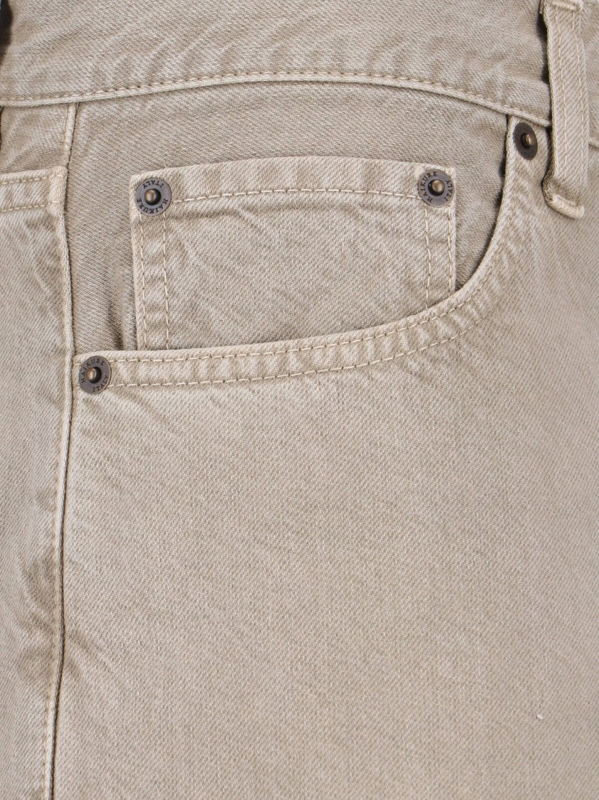 Haikure Wide-Leg Beige Denim And Linen Jeans With Five-Pocket Design