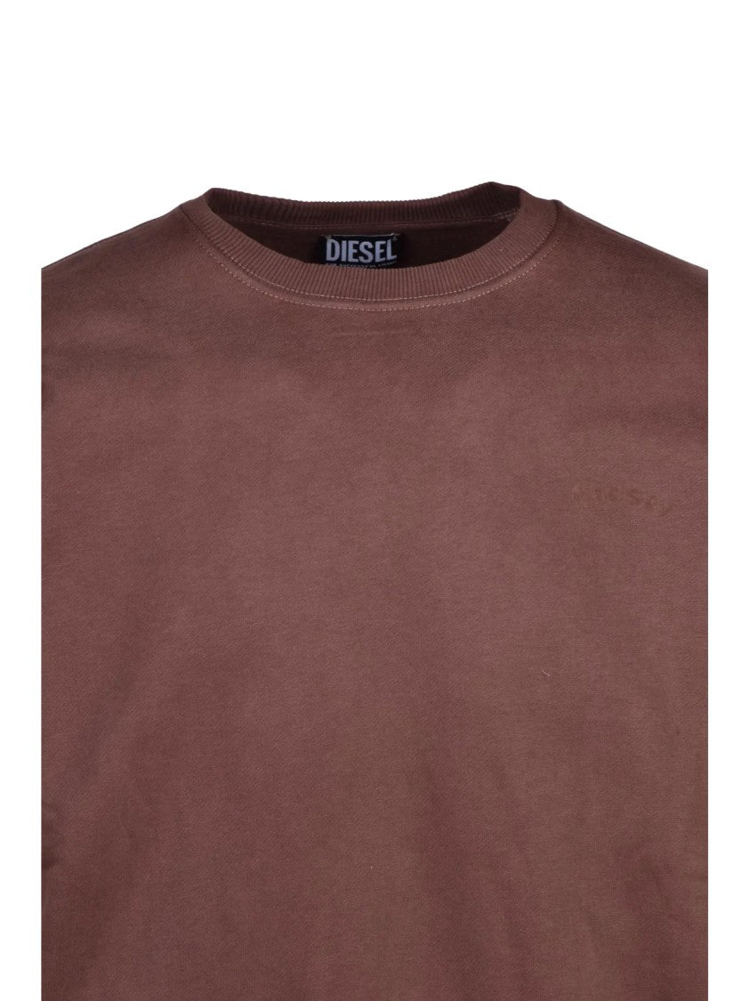Diesel Relaxed Fit Brown Crewneck Sweatshirt With Ribbed Details