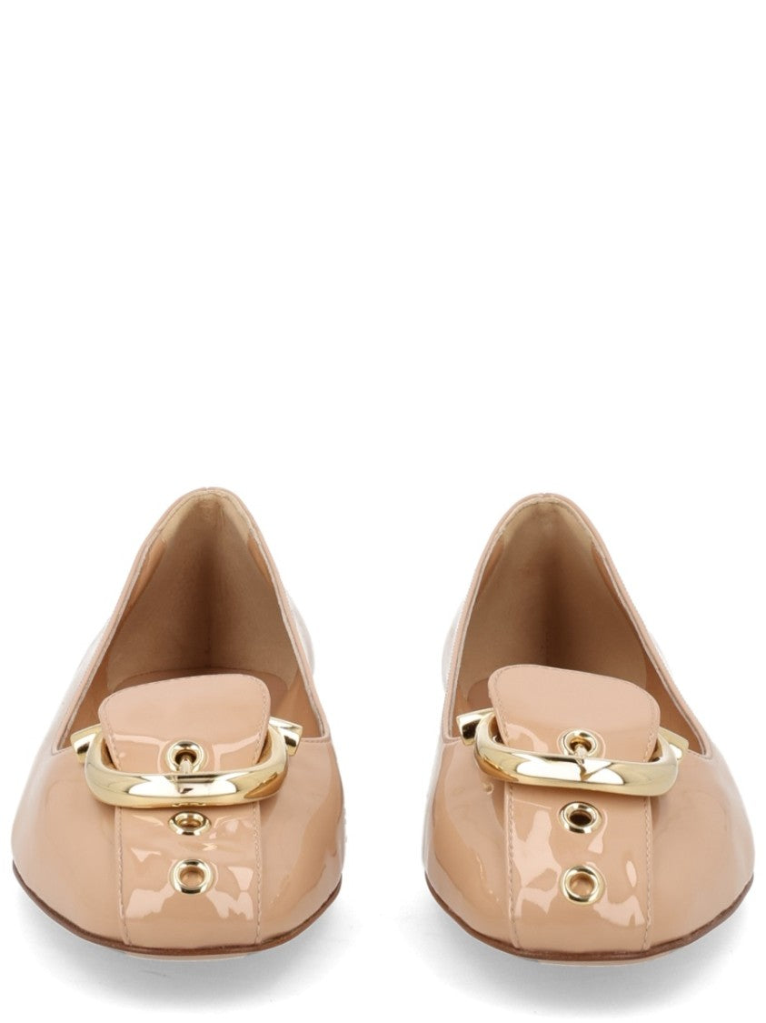 Ferragamo Gancini Calf Leather Glossy Flats