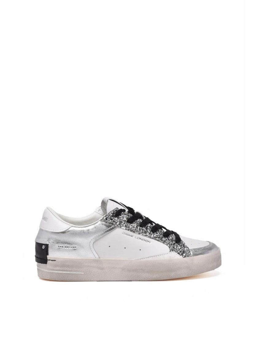 Crime London Indigo Leather-Blend Silver Sneakers