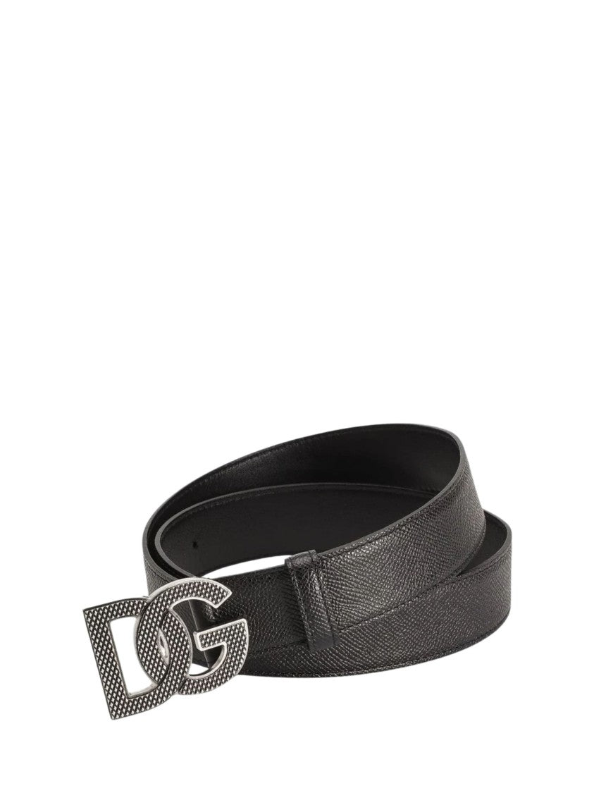 Dolce & Gabbana Black Textured Leather Logo Belt